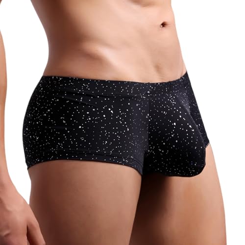 FEOYA Men's Sexy Shiny Sparkle Sequin Boxer Briefs Low Rise Pouch Trunks Underwear Stretchy Short Legs Underpants