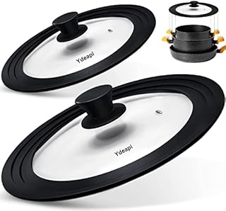 Ydeapi Universal Lid For Pans (set of 2) - For 16/18/20 cm and 24/26/28 cm Diameter Pots and Pans, Heat Resistant Pan Lid,Steam Hole Glass Lids, Dishwasher Safe