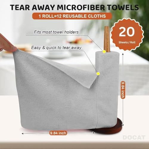 Image of Reusable Microfiber Cleaning Cloth Roll 20 Sheets - Tearable Kitchen Cleaning Wipes, Ultra Absorbent, Lint-Free, Washable Up to 4000 Times, Eco-Friendly Paper Towel Replacement for Home & Kitchen