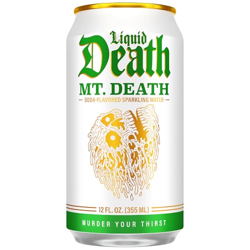 Image of Liquid Death Soda-Flavored Sparkling Water - Mt. Death, Less Sugar*, Huge Flavor, No Caffeine, No Artificial Sweeteners, 12 Fl Oz (Pack of 12)