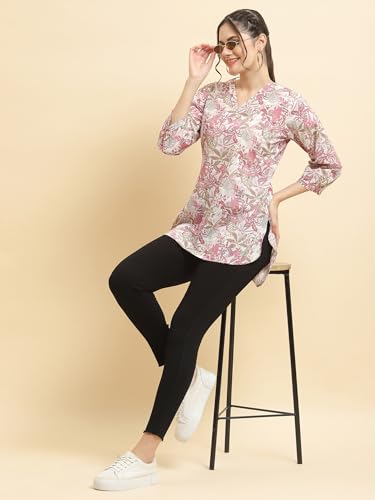 Image of Shree Women Liva (Rayon) White Floral Print Kurta