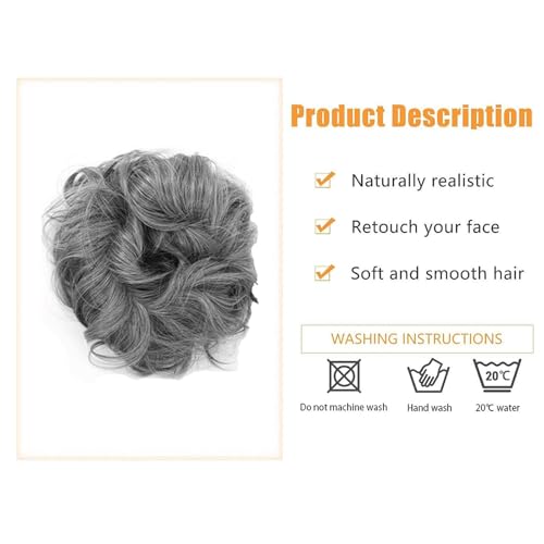 Messy Bun Hair Piece Side Comb Clip in Hair Bun Hairpiece for Women Short Straight Adjustable Styles Synthetic Hair Scrunchies Natural Tousled Updo(grey) - Image 4
