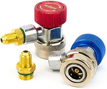 Delray Auto Parts R134A Quick Coupler Adapter Fitting 1/4 SAE - Red High & Blue Low Side Service Connect Coupler for AC Freon Refrigerant HVAC Machine & Gauge Set - Hose Conversion Kit