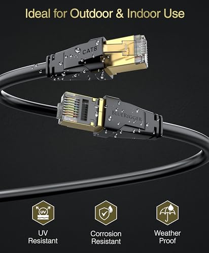 BlueRigger CAT 8 Outdoor Ethernet Cable - 25FT (RJ45, 40Gbps, 2000MHz, Weatherproof, UV Resistant CAT8 Internet Cable) High Speed LAN Network Cable - Compatible with Game Consoles, HDTV, Router, PC