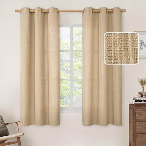 Image of LAMIT Natural Linen Curtains 63 Inch for Bedroom, Grommet Thick Linen Drapes Light Filtering Privacy Window Treatment Curtains for Farmhouse /Living Room, Set of 2 Panels (42 x 63 Inch, Natural Tan)
