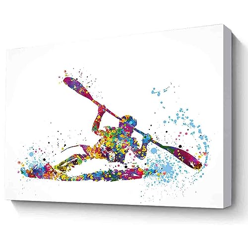 Mbare F31-11932 Framed Watercolor Painting,Kayaking Art Watercolor Print Sports Art Canoe Rowing Boys Room Decor Nursery Art Water Sports Male Gift Kayaking Man Cave Wall cover