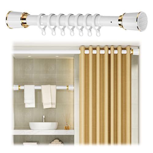Barra de cortina ajustable de 110 a 400 cm, barra de tensión sin taladro, antideslizante, barra de cortina de ducha extensible para baño y dormitorio, color blanco (160 250 cm)