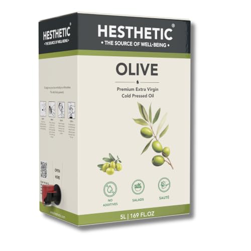 Image of HESTHETIC Premium Extra Virgin Olive Oil 5L Bag-in-Box | Cold-Pressed Mediterranean-Sourced EVOO | Unrefined, Low-Acidity | Cooking, Salad & Finishing Oil
