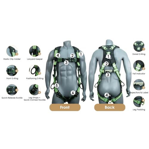 Image of AFP Fall Protection PremiumSafety Harness, Vented & Padded Shoulder, Legs and Back, 3 D-Rings, Tongue Buckle