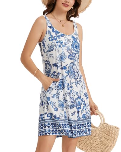 Image of ANYFITTING Built in Bra Summer Dresses for Women 2025 Casual Short Dress with Pockets Mini Floral Sundresses