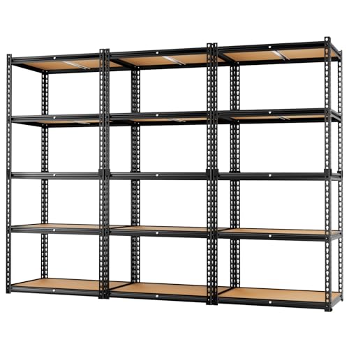 Image of LEVELEVE 5-Tier Heavy Duty Storage Shelving Unit, 2000 lbs Capacity, Adjustable Metal Utility Shelf, 35 inch L x 16 inch W x 73 inch H for Garage, Kitchen, Pantry, Basement, Bathroom, Laundry,3 Pack