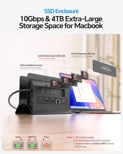Image of MacBook Docking Station Dual Monitor, Vertical Mac Laptop Docking Station Dock Stand with 2 HDMI 4K@60Hz, USB A /C 10Gbps, PD, Ethernet, SD /TF, Compatible with MacBook Pro Air M3 M4 M5