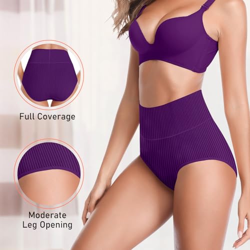 Women's High Waist Cotton Underwear Super Stretchy Briefs Full Coverage Panties Soft Women Panties 5-Pack4