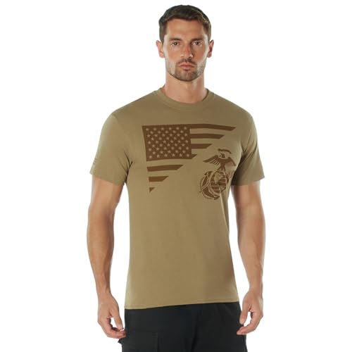 Rothco US Flag/USMC Eagle, Globe, & Anchor T-Shirt – Patriotic Short Sleeve Graphic Tee Shirt, Coyote Brown, 3XL