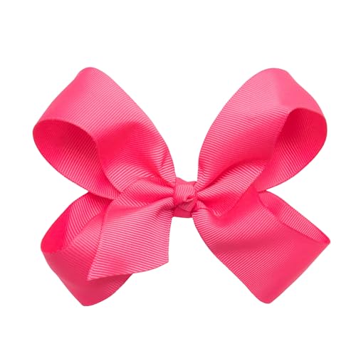 HAIRBOWS Girls' Grosgrain Hair Bow with a Knot Wrap Center on a Hair Clip, All Ages and Hair Types, 5 Inch Bow, Neon Pink