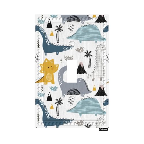 Cuitxrac Cartoon Dino Animal 1 Gang Light Switch Cover Colorful Dinosaurs Single Toggle Wall Plate Decorative Switchplate Home Decor for Kitchen Bathroom