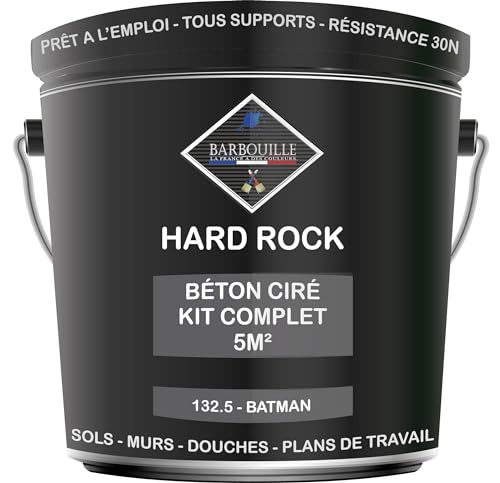 Béton Ciré Noir Kit 5m² finit - HARD ROCK - 2 couches de 5m² - Prêt à l'Emploi - Imperméable - Adhérence sur Tout Support - Intérieur et Extérieur -...