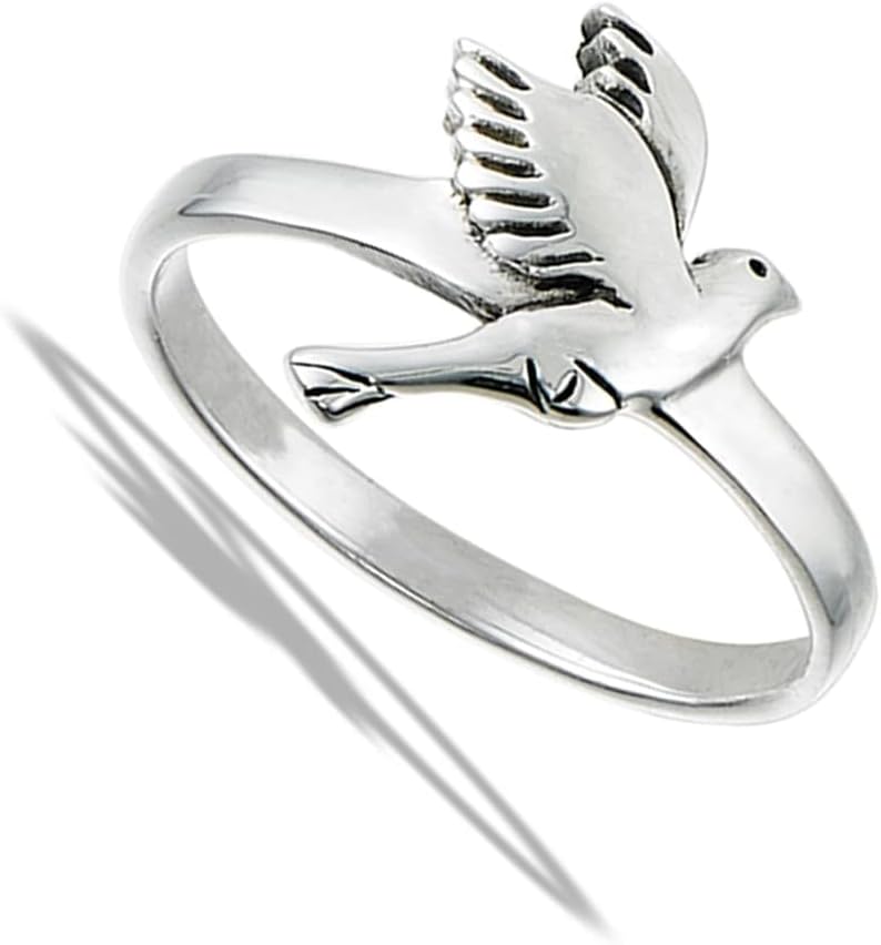 Flying Dove Peace Freedom Love Ring New .925 Sterling Silver Band Sizes 6-10