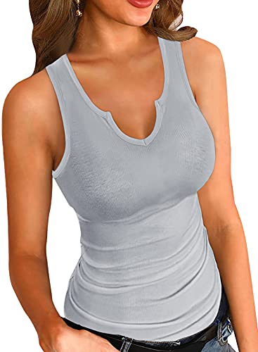 VICHYIE Tank Tops for Women Summer Sleeveless Shirts Ribbed Slim Fitted Sporty Workout Tops Grey M VICHYIE Tank Tops for Women Summer Sleeveless Shirts Ribbed Slim Fitted Sporty Workout Tops Grey M