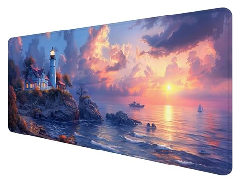 Tapis de Souris Phare, Tapis de Souris 1000x500mm, Grand Tapis de Souris Gamer avec Surface en Caoutchouc Antidérapant, Tapis de Souris XXL Gaming Paysage Améliore la Précision et la Vitesse, M-7