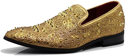 Image of Enzo Romeo Men Fashion Rhinestones Studs Tuxedo Slip On Loafer Dress Shoes WBG