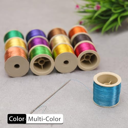 Image of EmbroideryMaterial Metallic Zari Thread Set - 20 Pieces Embroidery Threads All Colours | 0.1mm Thin, 85m Each | Zari Thread for Aari Work, Embroidery, Sewing & Jewellery Making
