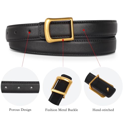 Image of Aurolran Women's Fashion Classic Metal Buckle Leather Belt with Jeans Dress