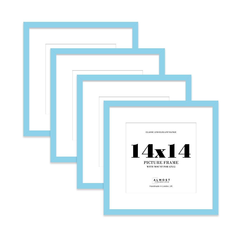14x14 Light Blue Picture Frame with Mount for 12x12 Photos, Prints - Modern Square Wall Frame, Set of 4