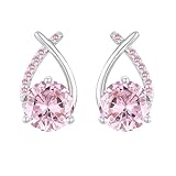 925 Sterling Silver Studs for Women Ladies Girls, Hypoallergenic Pink Cubic Zirconia Earrings Jewellery Gifts for Her Wedding Birthday Mother's Day Valentines Day Christmas