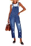 Women's Ripped Distressed Stretch Casual Adjustable Jumpsuit Denim Bib Overalls Jeans Pants Blue L