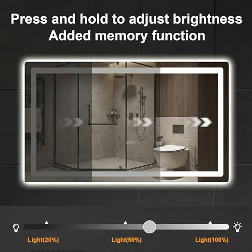 Image of LED Bathroom Mirror with Lights, 30 x 55 Lighted Vanity Wall Mirror | Backlit and Frontlit, Anti-Fog, Dimmable 3 Colors, Shatter-Proof Tempered Glass, Memory Function, Plug-in /Hardwired