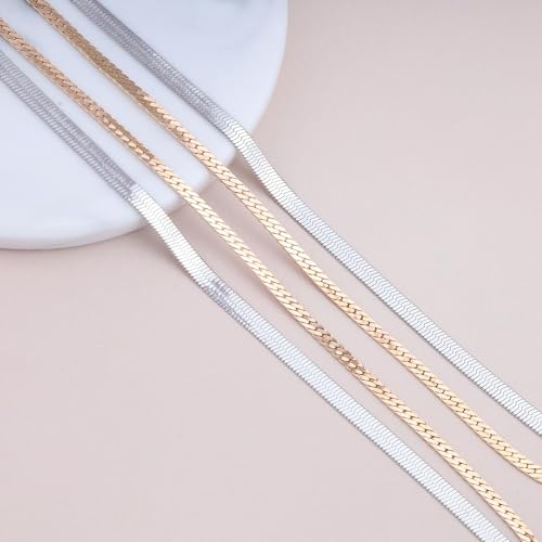 Gold Choker Necklace Dainty Cuban Link Necklace Simple Flat Snake Chain Necklace Layered Herringbone Necklace Hip Hop Jewelry for Women4