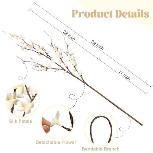 4Pcs Cherry Blossom Branches Artificial Flowers for Spring Summer Indoor Decoration,Faux Long Stem Artificial Flowers for Wedding Home Office Bedroom Party Table Centerpieces Decor(White) - Image 5