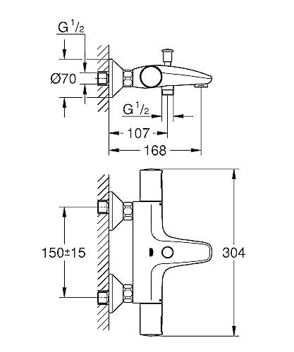 GROHE Precision Start, Badewannenarmatur, wassersparend (Duscharmatur Badewanne, Thermostat hält Temperatur konstant, Verbrühschutz bei 38°C, Mischbatterie mit Wasserspartaste), schwarz, 345982430