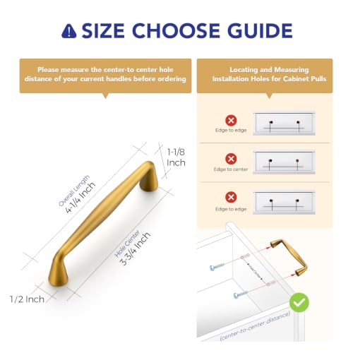 Image of Ravinte Brushed Brass Cabinet Handles Solid Handles,3-3 /4 Inch,5 Pack
