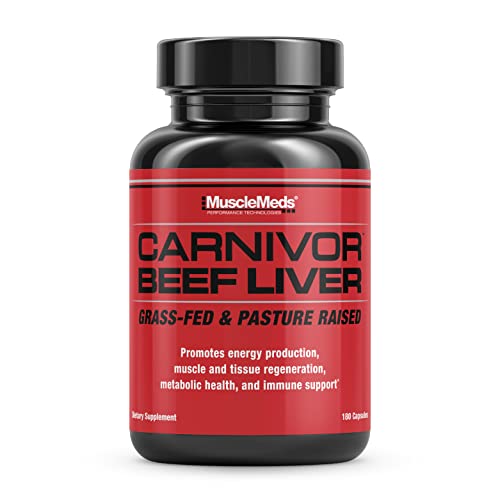 MuscleMeds Carnivor Beef Liver Capsules Energy Production Muscle Recovery Immunity Non-GMO Liver Health Supplement Grass Fed 180 Capsules