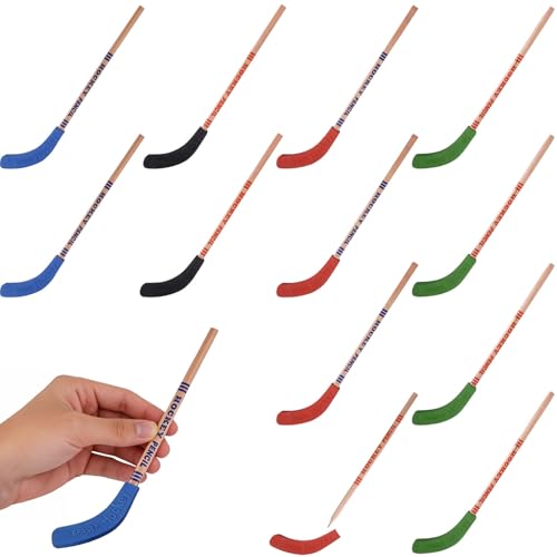 9 Inch Hockey Stick Pencils with Removable Erasers, Assorted Colors, 24 Count