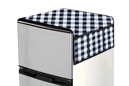 Image of Stylista Refridgerator top Cover Suitable for Samsung RR26C3893UT /HL, 246 Liter Fridge, Dimension (WXD) 65x111 CM, Gingham Pattern Black & White