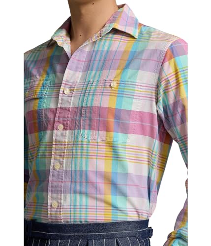Image of POLO RALPH LAUREN Men's Classic Fit Plaid Oxford Shirt Pink /Seafoam Multi Medium