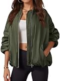 Tankaneo Womens Zip Up Bomber Jacket Oversized Fashion Casual Fully Lined Winter Coats With Pockets