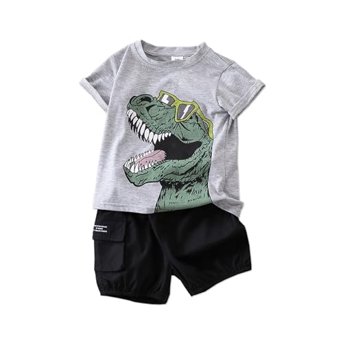 PATPAT Conjunto Verano Niño Ropa Pequeños, Camiseta De Manga Corta Con Estampado De Dinosaurios + Pantalones Cortos Cargo, Conjunto, Vestidos Deportivos Diarios Verano 1,5 Años A 6 Años