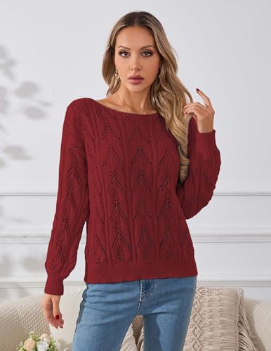 Image of Libsorge Womens Cute Sexy Off The Shoulder Crochet Knit Sweater Fall Winter 2025 Trendy Lightweight Boat Neck Pullover Top