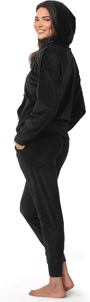 Felina - Womens Velour Zip Hoodie and Jogger Set Soft 2-Piece Tracksuit Lounge Set (US, Alpha, XX-Large, Regular, Regular, Black)