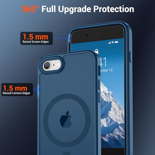 Image of SUPFINE Magnetic for iPhone SE Case 2022 (3rd) /2020 (2nd), iPhone 8 Case (Compatible with MagSafe) (Military Grade Drop Protection) Slim Translucent Matte Phone Case, Deep Blue