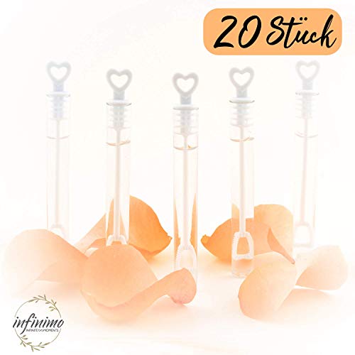 infinimo Set de pompas de jabón Premium Blanco 20, 50 y 96 Piezas, con Mango de corazón - para Boda, cumpleaños, como decoración y Regalo