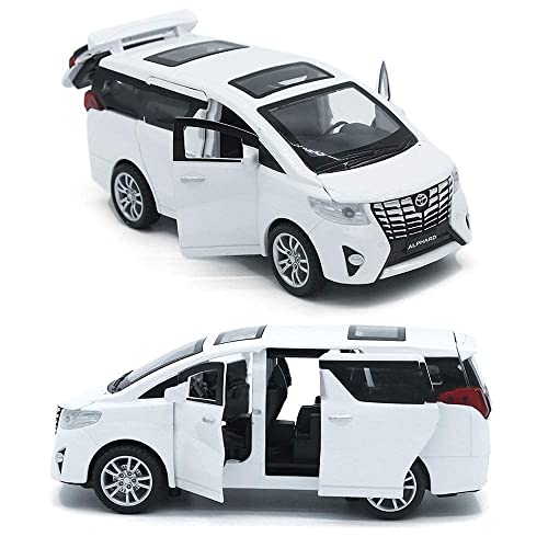 Image of 1:32 Toyota Alphard Vehicle Toy Alloy Die Cast Metal Car Model Diecast Metal Car with Light Sound Openable Door Pullback Toy Car for Kids. (White)
