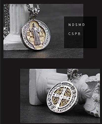Miniatura 7 de Titanium Stainless Steel Cross Saint Benedict Medal Pendant Necklace for Men Women70cm Chain