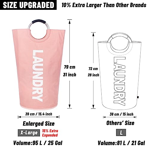 Caroeas 95L Pro Large Laundry Basket (13 Colors), Waterproof Laundry Hamper, Laundry Bag with Padded Handles, Clothes Hamper Stands Up Well, Collapsible Laundry Basket Easy Storage (Pink)