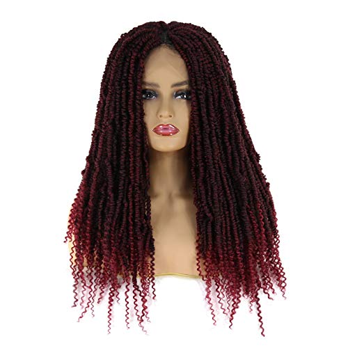 BTWTRY Faux Locs Crochet Braids Hair Lace Front Wigs Twist Crochet Hair Glueless Curly Wavy Synthetic Faux Locs Braiding Hair for Black Women African American Hair (18inch, 1B/Burgundy)