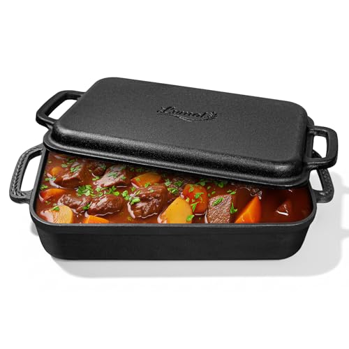 Lvmol 9X13' Casserole Dishes For Oven With Lids - 2-In-1 Pre-Seasoned Cast Iron Baking Dish For Lasagna, Sourdough Bread